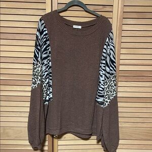Brown Animal Print Sleeve Women's Tunic